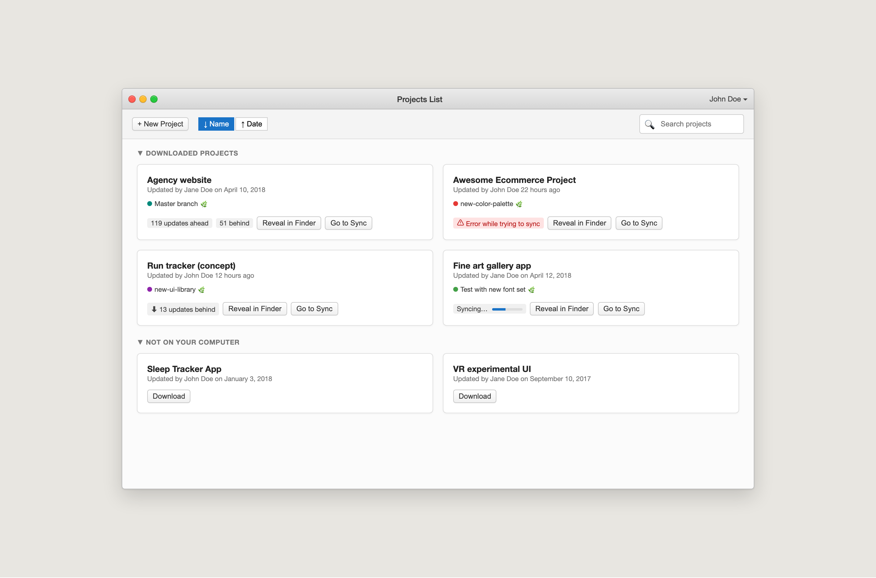 Versions project manager — downloaded and remote cloud projects