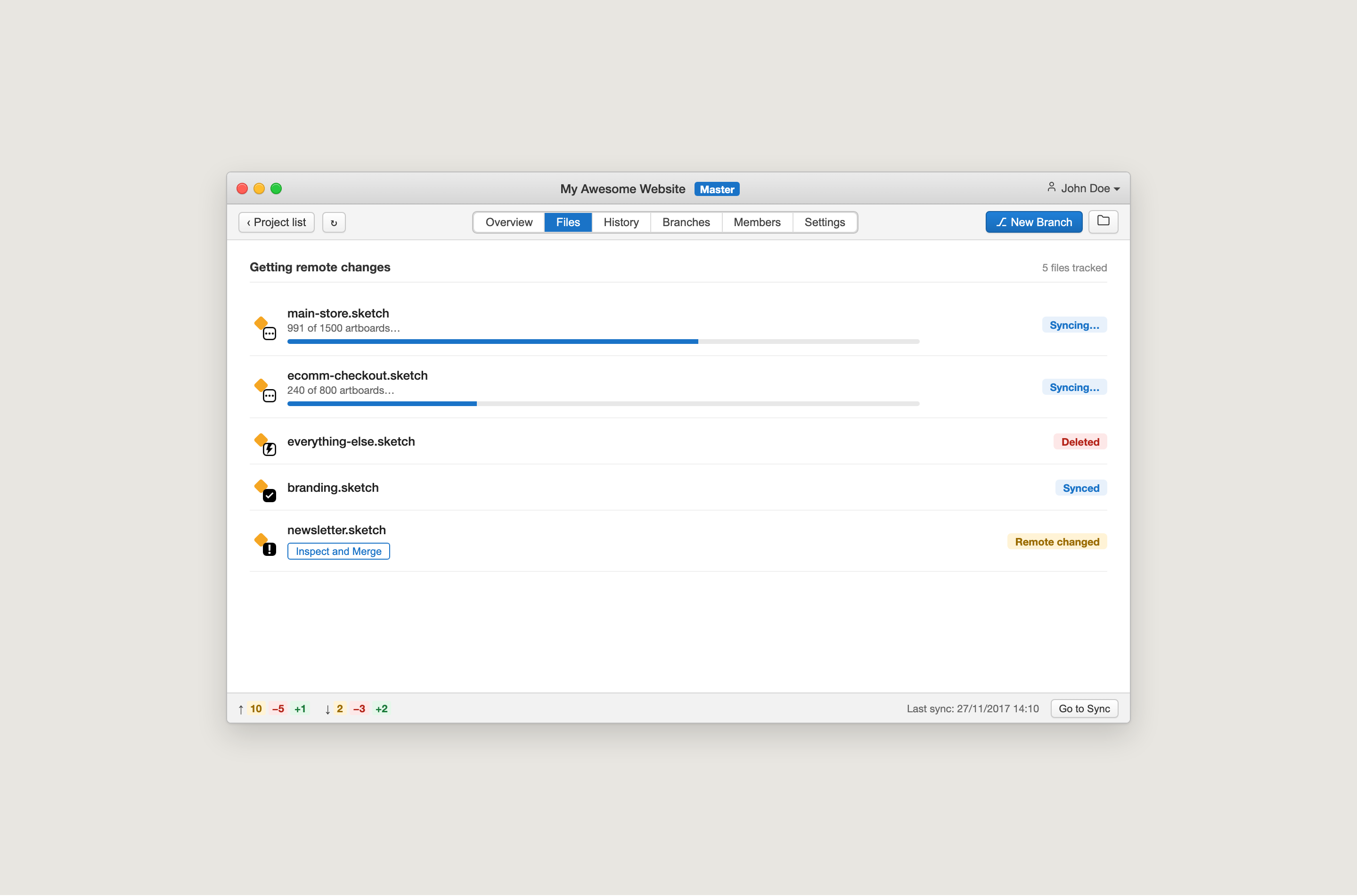 Versions files — syncing changes in progress